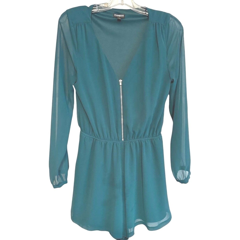 Express Romper Sheer Sleeve Zip Party Outfit Romantic Minimalism Resort Chic SP